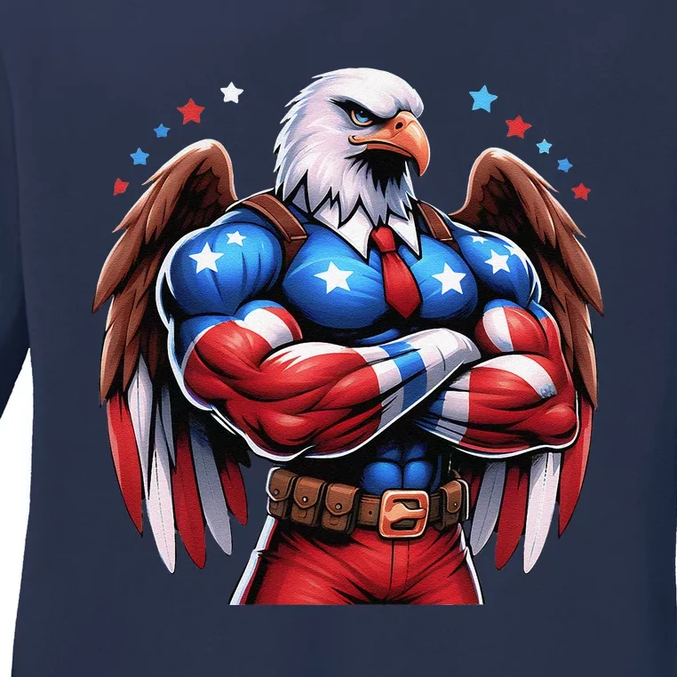 Patriotic Us Flag Patriotic Eagle July Usa American Flag Ladies Long Sleeve Shirt