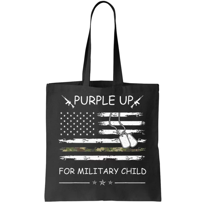 Purple Up For Military Child Month USA Flag Tote Bag