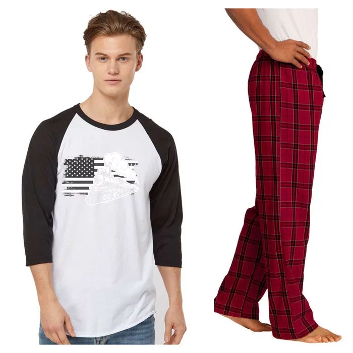 Patriotic Us Flag Train Model Trains Trainspotting Funny Gift Raglan Sleeve Pajama Set