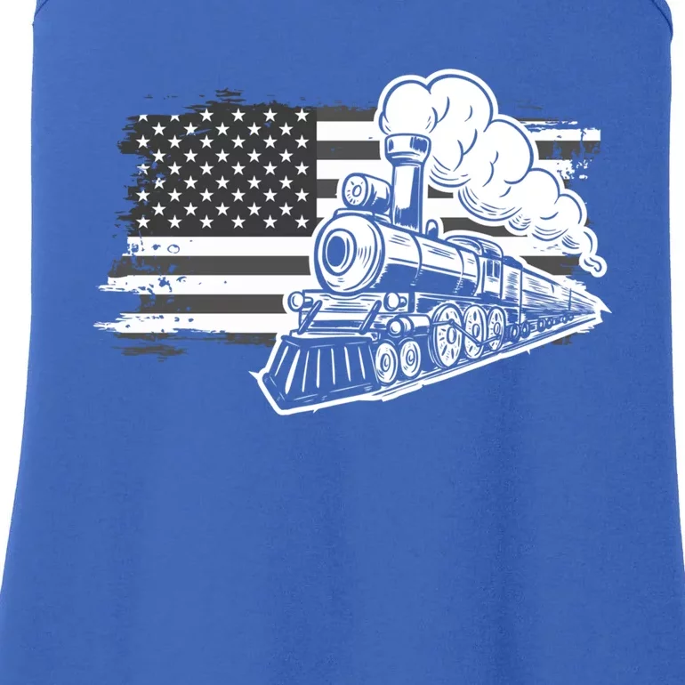 Patriotic Us Flag Train Model Trains Trainspotting Funny Gift Ladies Essential Tank