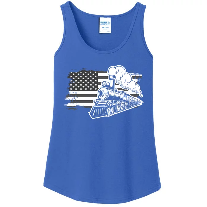 Patriotic Us Flag Train Model Trains Trainspotting Funny Gift Ladies Essential Tank