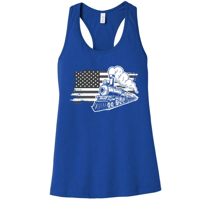 Patriotic Us Flag Train Model Trains Trainspotting Funny Gift Women's Racerback Tank