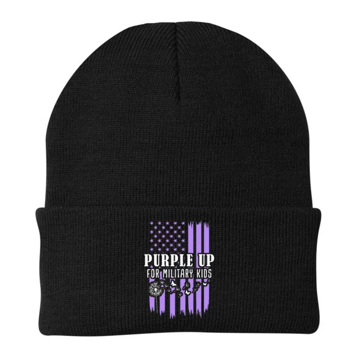 Purple Up For Military Child Month Usa Flag Knit Cap Winter Beanie