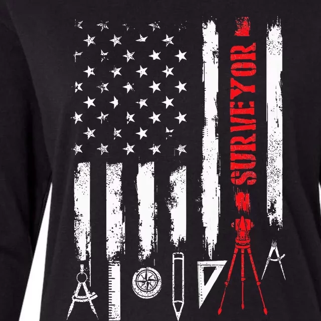 Patriotic USA Flag Land Surveyor Land Examiner Cartographer Womens Cotton Relaxed Long Sleeve T-Shirt