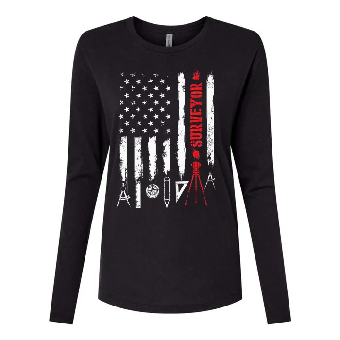 Patriotic USA Flag Land Surveyor Land Examiner Cartographer Womens Cotton Relaxed Long Sleeve T-Shirt