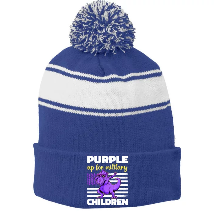 Purple Up For Military Month Of The Military Children Stripe Pom Pom Beanie