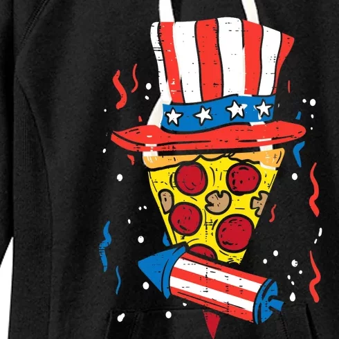 Pizza US Flag Hat Firecracker 4th Of July Food Patriotic Women's Fleece Hoodie