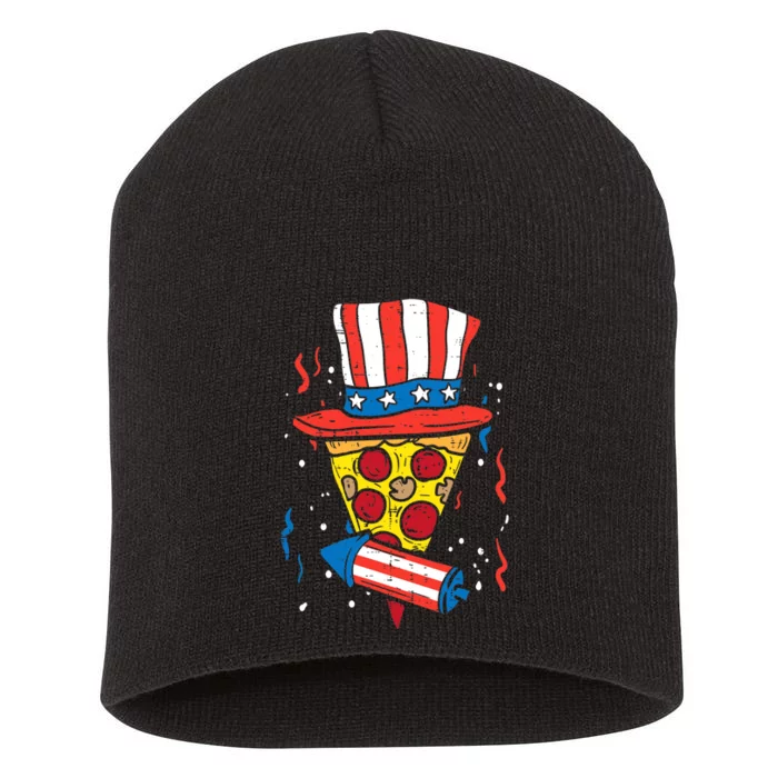 Pizza US Flag Hat Firecracker 4th Of July Food Patriotic Short Acrylic Beanie