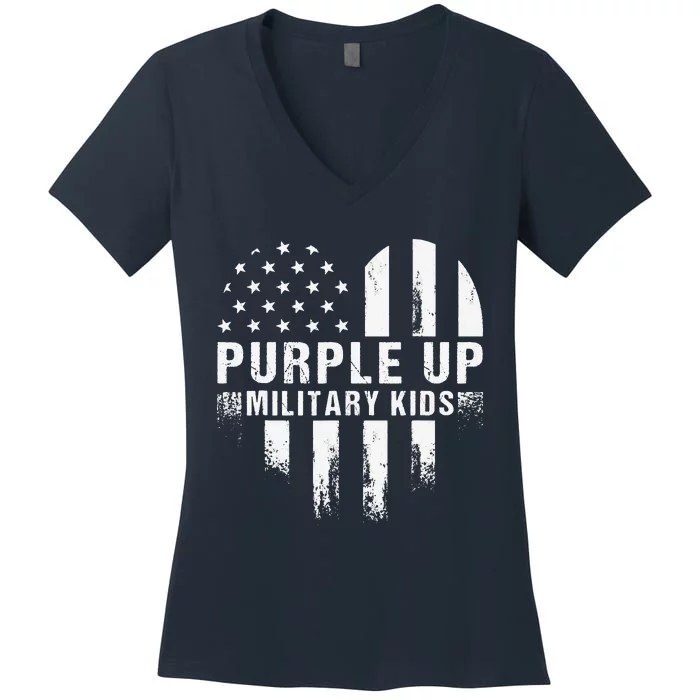 Purple Up For Military Military Child Us Flag Women's V-Neck T-Shirt