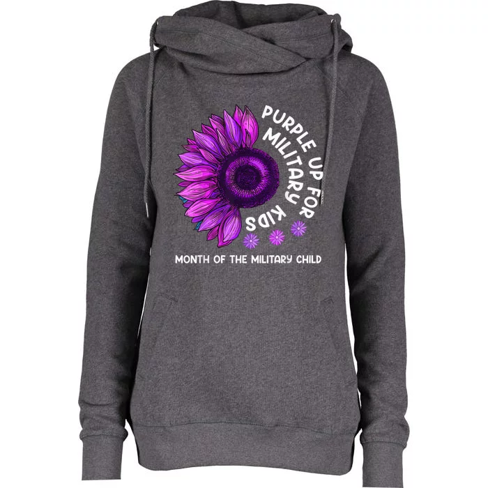 Purple Up For Military Kid Sunflower For Military Child Womens Funnel Neck Pullover Hood