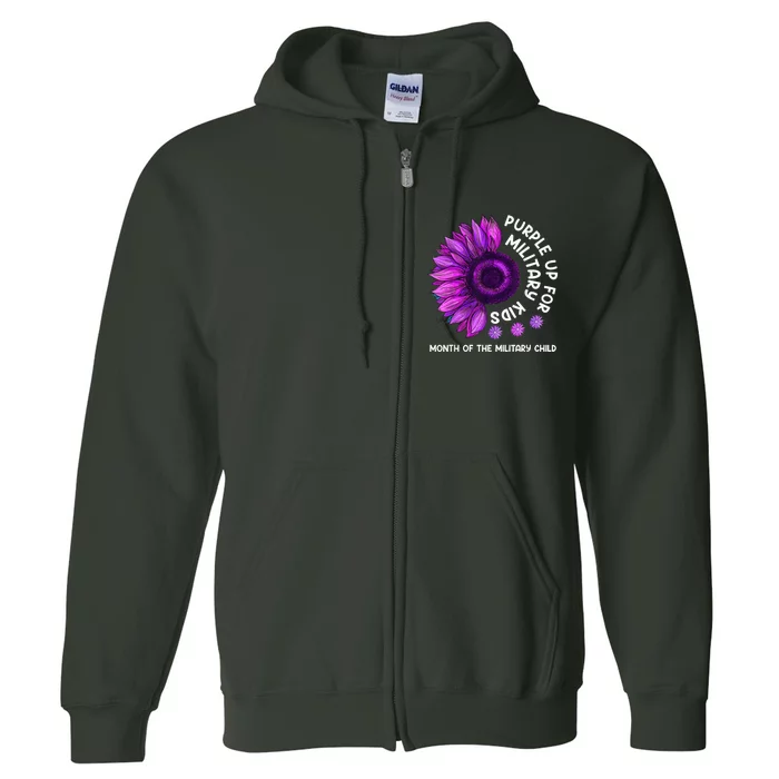 Purple Up For Military Kid Sunflower For Military Child Full Zip Hoodie