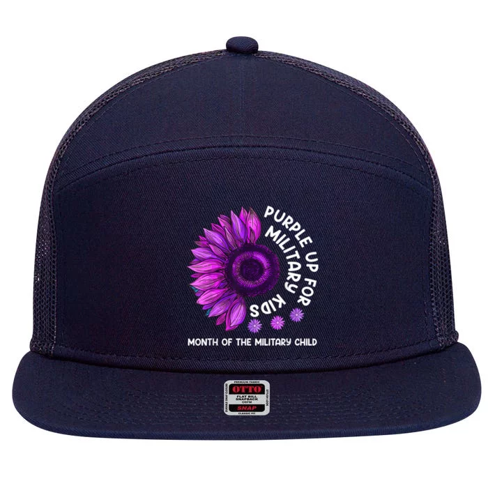 Purple Up For Military Kid Sunflower For Military Child 7 Panel Mesh Trucker Snapback Hat