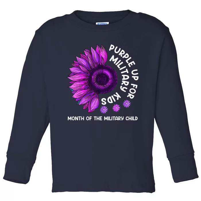 Purple Up For Military Kid Sunflower For Military Child Toddler Long Sleeve Shirt