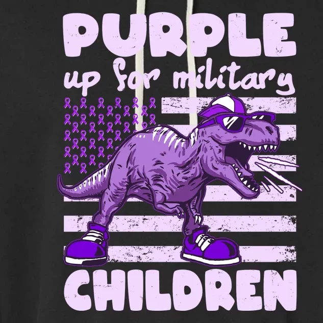 Purple Up For Military Children TRex Dinosaur Garment-Dyed Fleece Hoodie