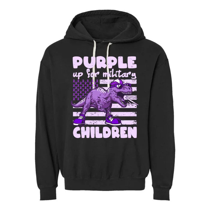 Purple Up For Military Children TRex Dinosaur Garment-Dyed Fleece Hoodie