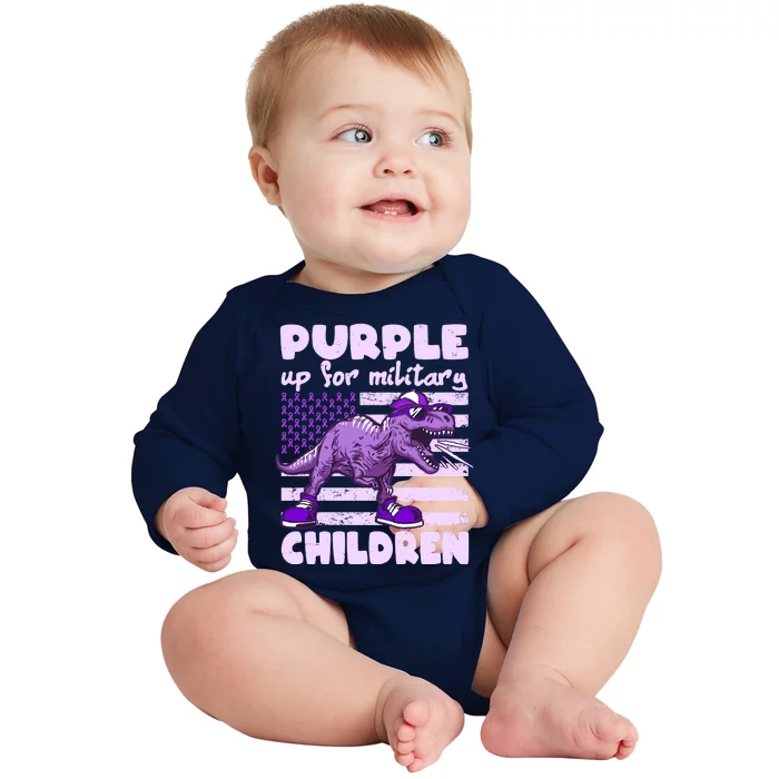 Purple Up For Military Children TRex Dinosaur Baby Long Sleeve Bodysuit