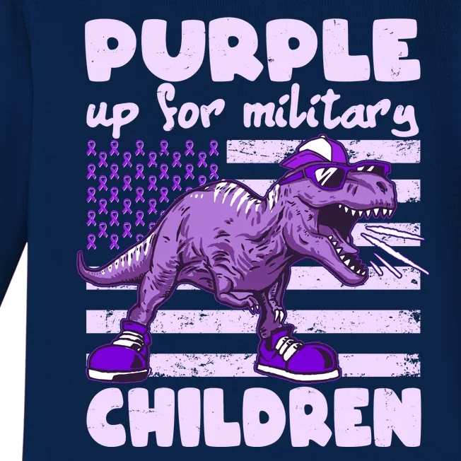 Purple Up For Military Children TRex Dinosaur Baby Long Sleeve Bodysuit