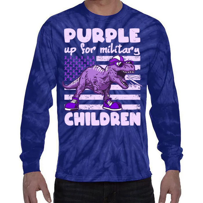 Purple Up For Military Children TRex Dinosaur Tie-Dye Long Sleeve Shirt