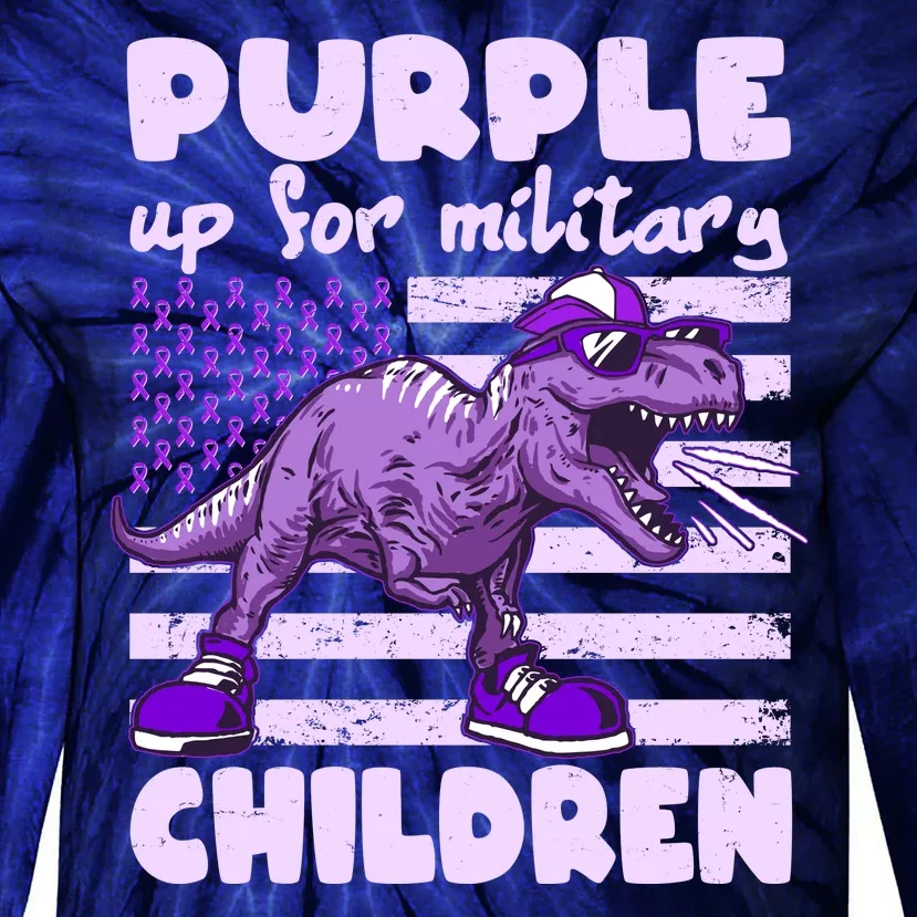 Purple Up For Military Children TRex Dinosaur Tie-Dye Long Sleeve Shirt