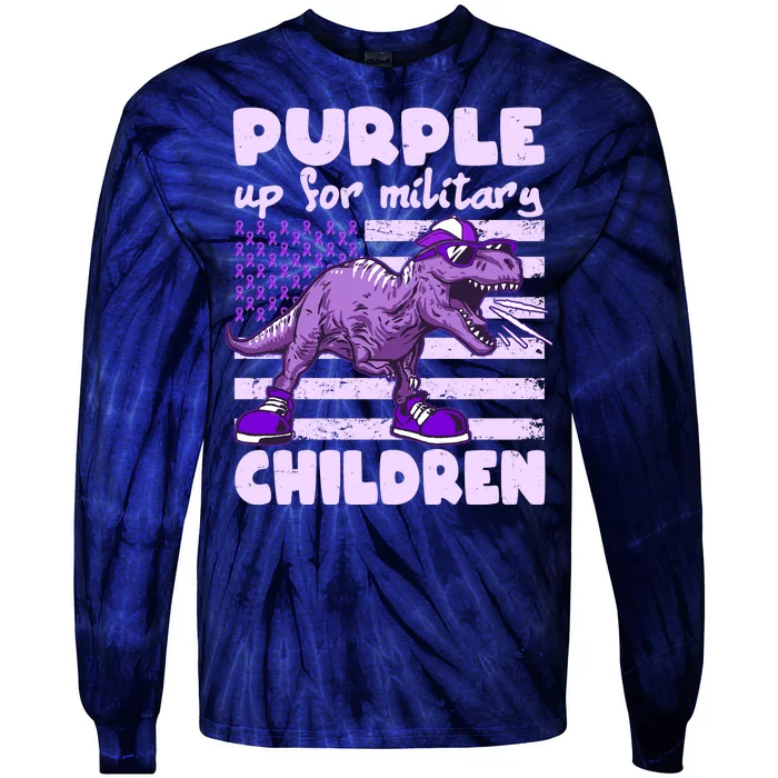 Purple Up For Military Children TRex Dinosaur Tie-Dye Long Sleeve Shirt