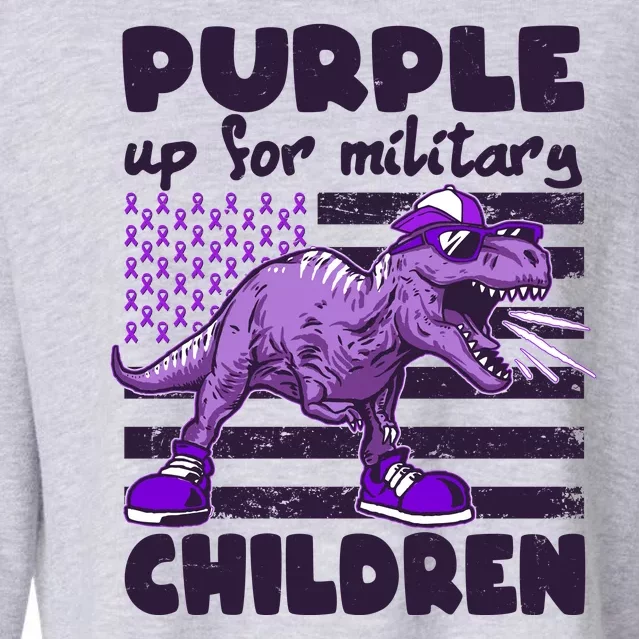 Purple Up For Military Children TRex Dinosaur Cropped Pullover Crew