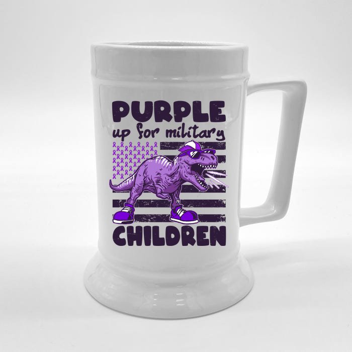 Purple Up For Military Children TRex Dinosaur Front & Back Beer Stein