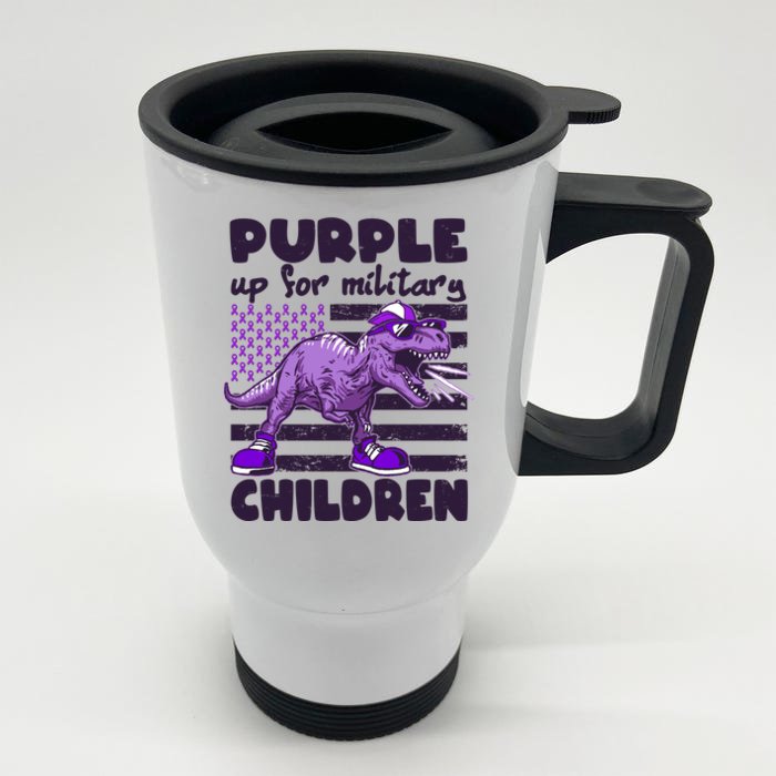 Purple Up For Military Children TRex Dinosaur Front & Back Stainless Steel Travel Mug