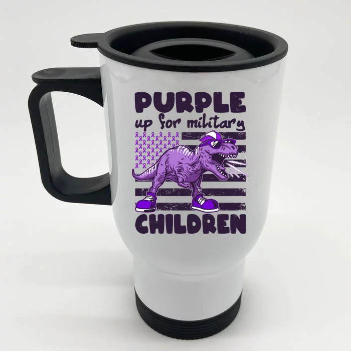 Purple Up For Military Children TRex Dinosaur Front & Back Stainless Steel Travel Mug