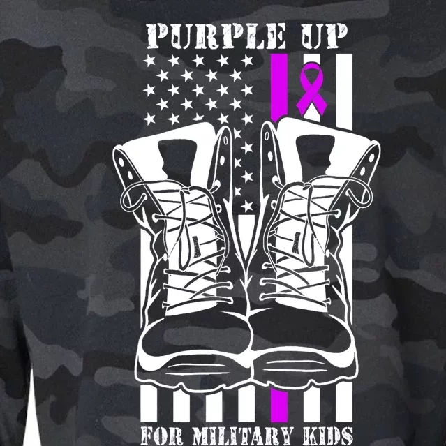 Purple Up For Military Kid_s Military Child Month USA Flag Cropped Pullover Crew