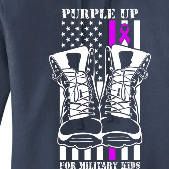 Purple Up For Military Kid_s Military Child Month USA Flag Women's Pullover Hoodie