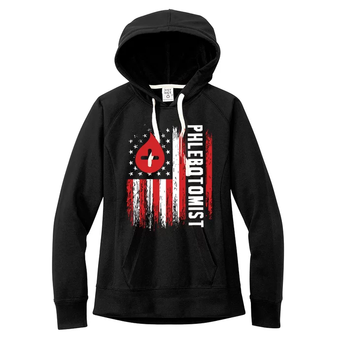 Phlebotomist US Flag Syringe Blood Veins Phlebotomy Tech Women's Fleece Hoodie