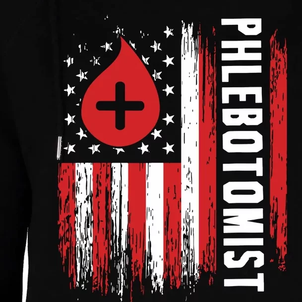 Phlebotomist US Flag Syringe Blood Veins Phlebotomy Tech Womens Funnel Neck Pullover Hood