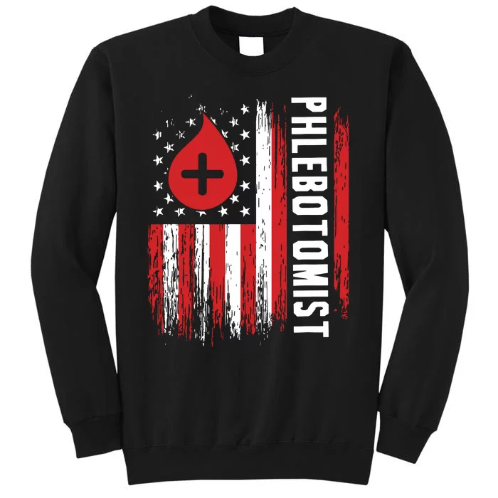 Phlebotomist US Flag Syringe Blood Veins Phlebotomy Tech Tall Sweatshirt