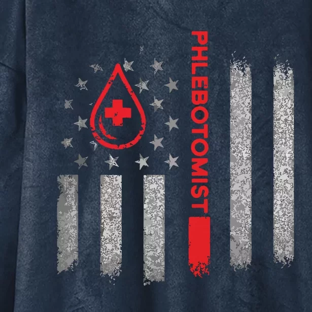 Phlebotomist US Flag Phlebotomy Technician Gifts Hooded Wearable Blanket