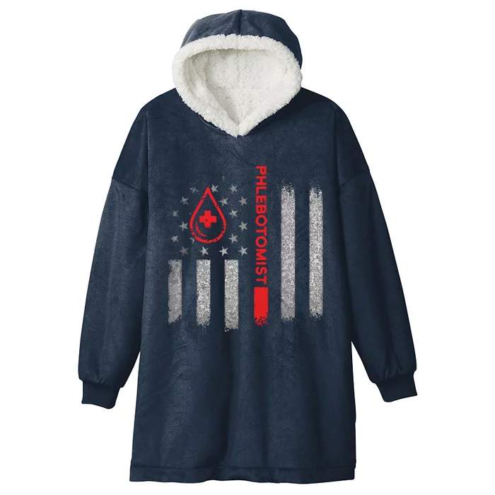 Phlebotomist US Flag Phlebotomy Technician Gifts Hooded Wearable Blanket