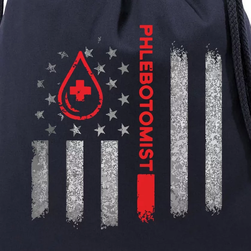 Phlebotomist US Flag Phlebotomy Technician Gifts Drawstring Bag