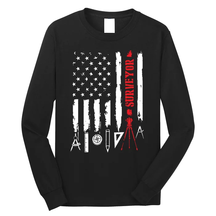 Patriotic USA Flag Land Surveyor Land Examiner Cartographer Long Sleeve Shirt