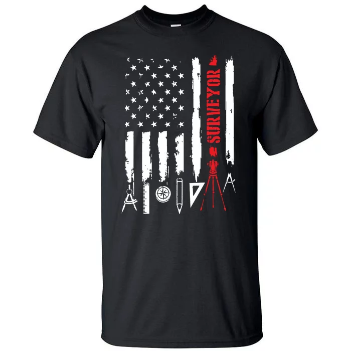 Patriotic USA Flag Land Surveyor Land Examiner Cartographer Tall T-Shirt