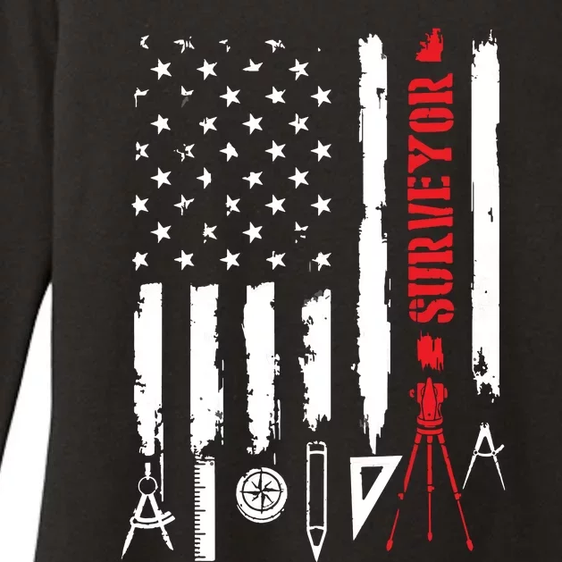 Patriotic USA Flag Land Surveyor Land Examiner Cartographer Womens CVC Long Sleeve Shirt