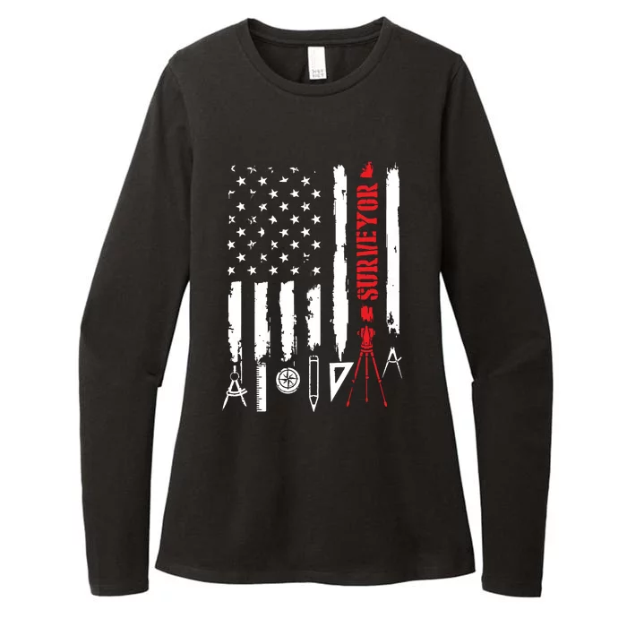 Patriotic USA Flag Land Surveyor Land Examiner Cartographer Womens CVC Long Sleeve Shirt