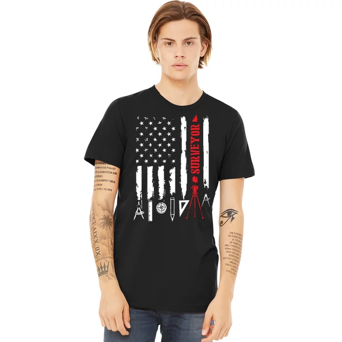 Patriotic USA Flag Land Surveyor Land Examiner Cartographer Premium T-Shirt