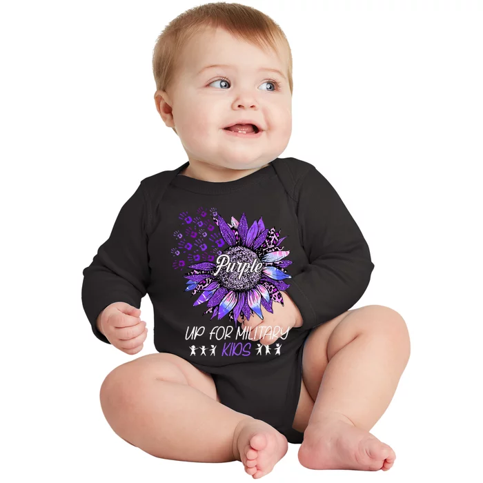 Purple Up For Military Sunflower Military Child Month Baby Long Sleeve Bodysuit