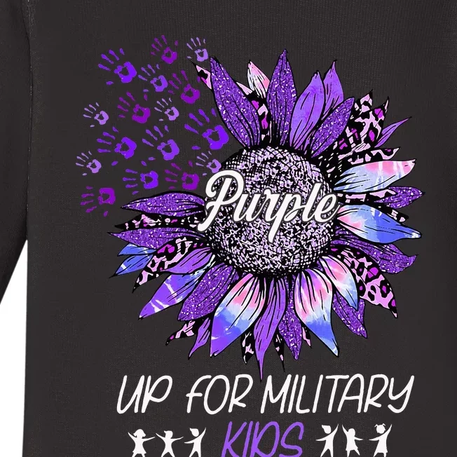 Purple Up For Military Sunflower Military Child Month Baby Long Sleeve Bodysuit