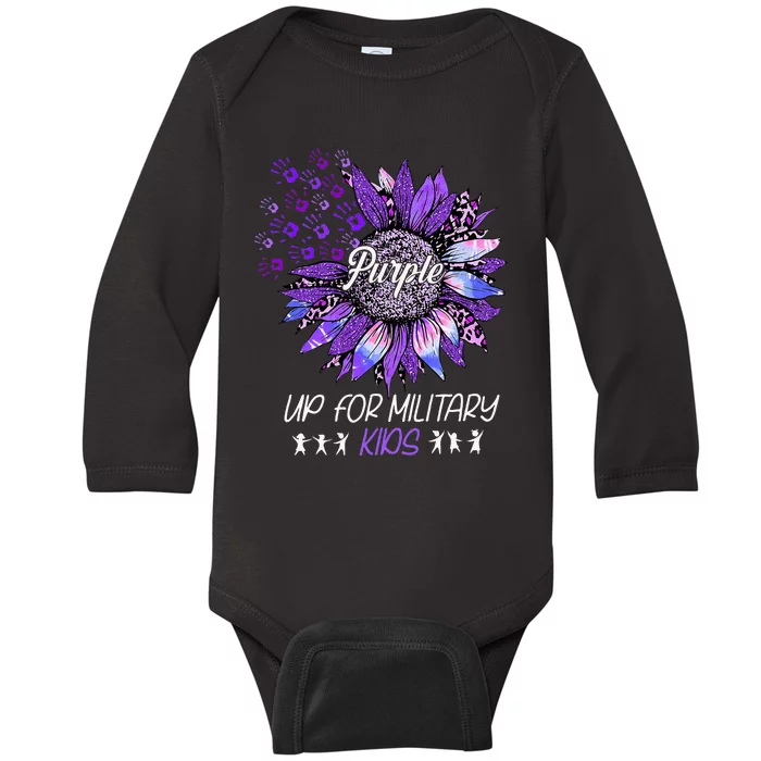 Purple Up For Military Sunflower Military Child Month Baby Long Sleeve Bodysuit