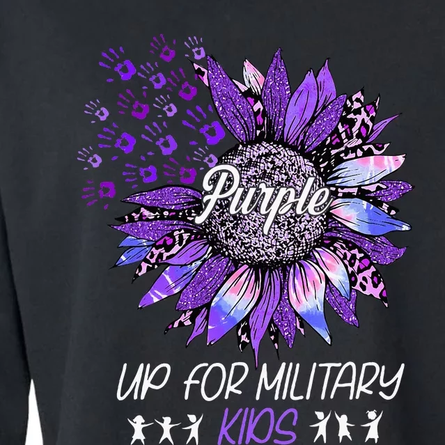 Purple Up For Military Sunflower Military Child Month Cropped Pullover Crew