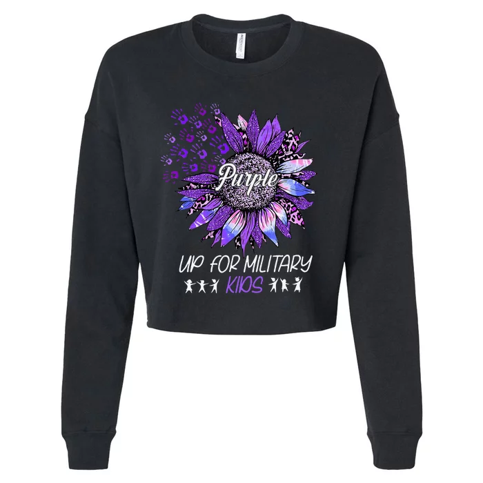 Purple Up For Military Sunflower Military Child Month Cropped Pullover Crew