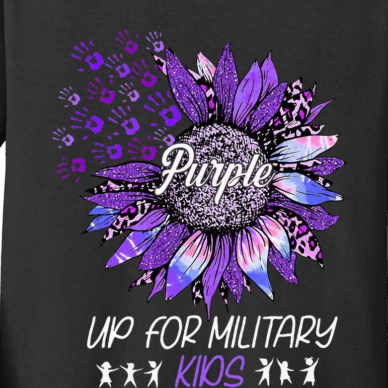 Purple Up For Military Sunflower Military Child Month Kids Long Sleeve Shirt