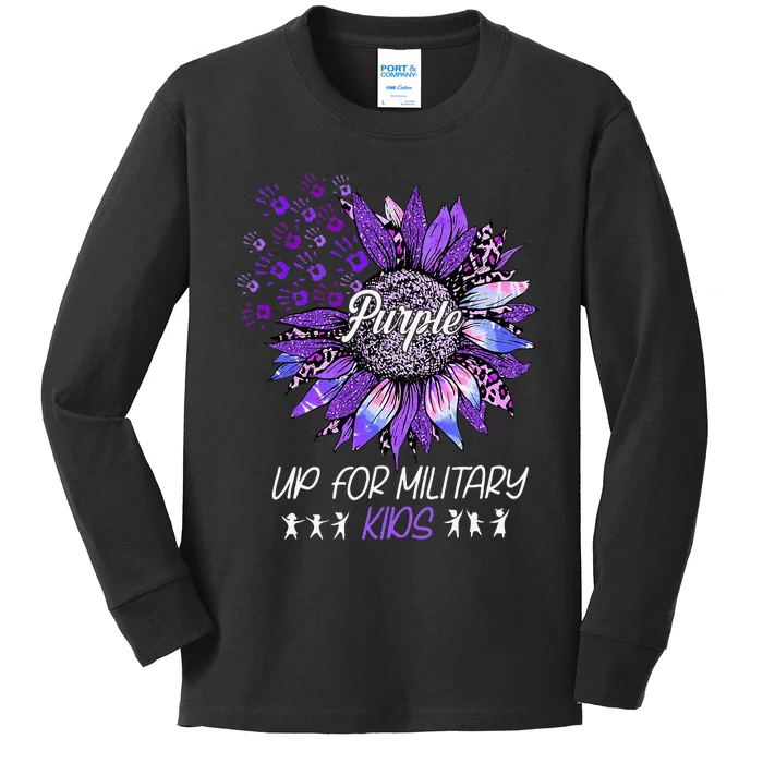 Purple Up For Military Sunflower Military Child Month Kids Long Sleeve Shirt