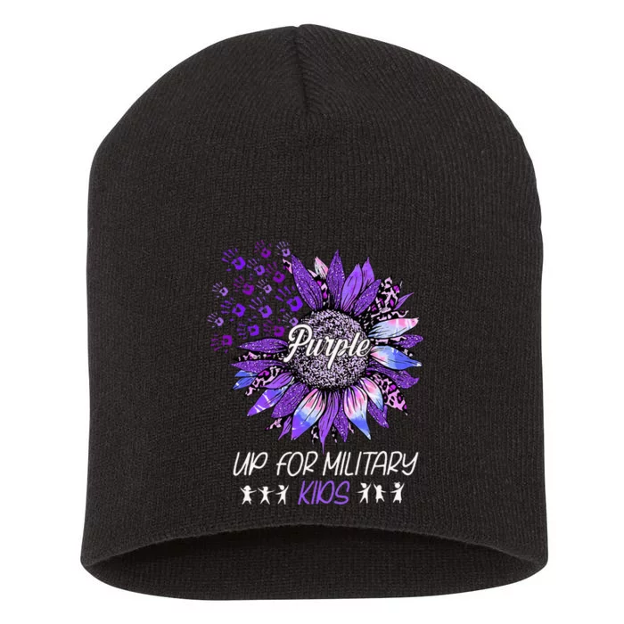 Purple Up For Military Sunflower Military Child Month Short Acrylic Beanie