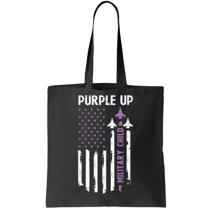 Purple Up For Military Child Air Force US Flag Military Tote Bag